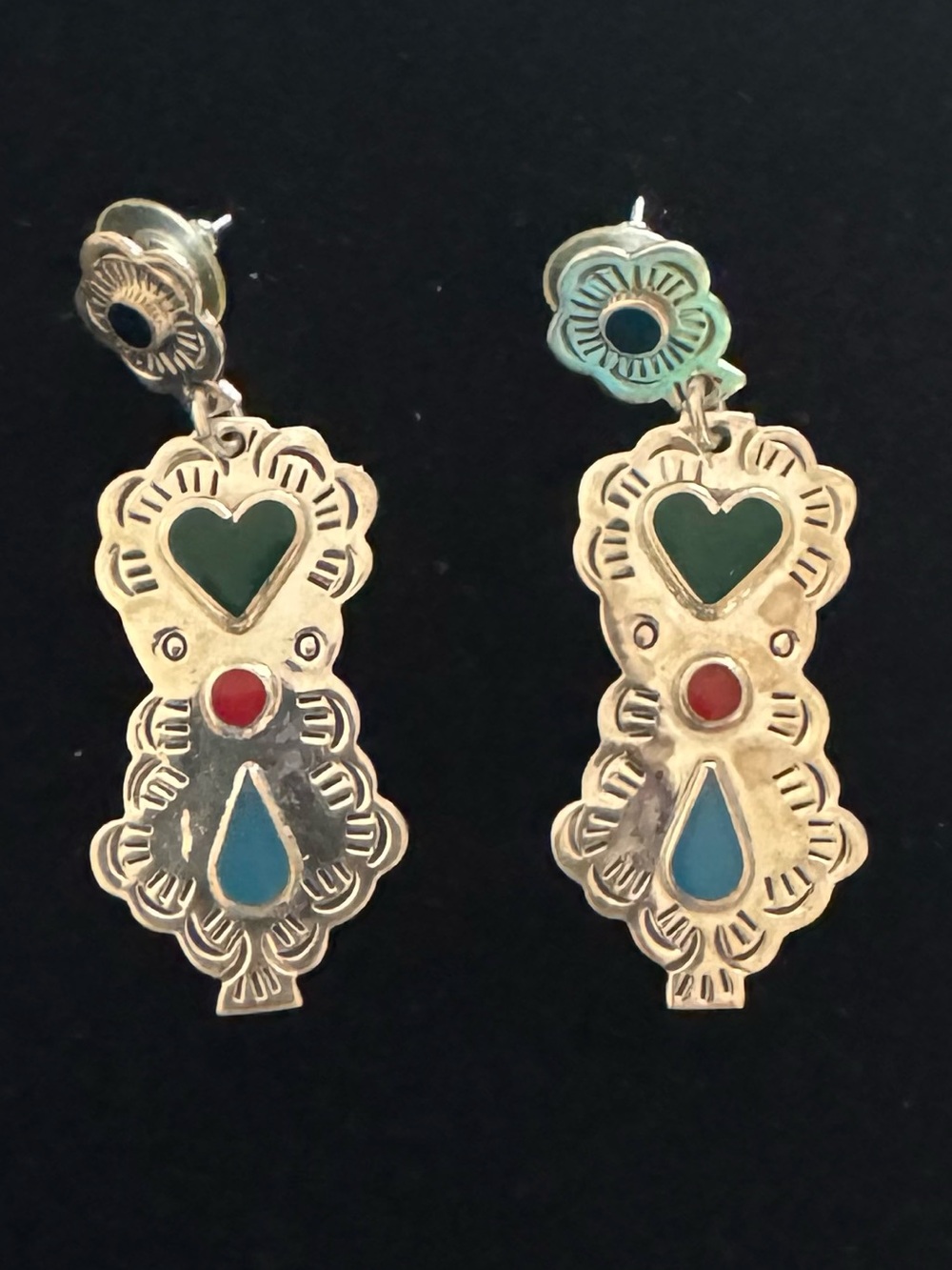 Artisan crafted Sterling Silver Southwest style drop earrings